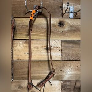 Brown Leather Horse Bridle with Orange Beaded pumpkin Detail